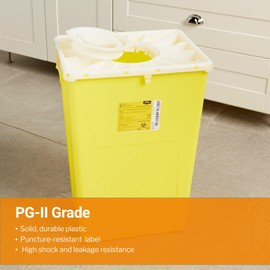 McKesson Prevent Sharps Container for Chemotherapy Waste, Premium - PG-II, Plastic, Vertical Entry, Hinged Lid - Yellow, 18 gal, 13 in x 17 3/10 in x 24 3/5 in, 1 Count