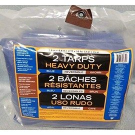 Heavy Duty Tarps Tarpaulin Blue/Brown Reversible 12ft x 16ft (2 Pack)