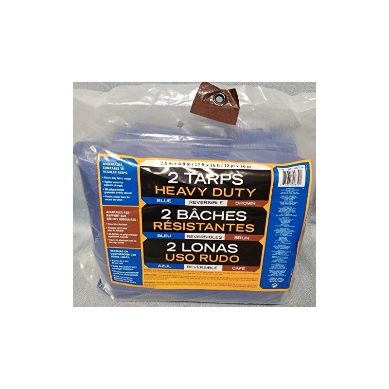 Heavy Duty Tarps Tarpaulin Blue/Brown Reversible 12ft x 16ft (2