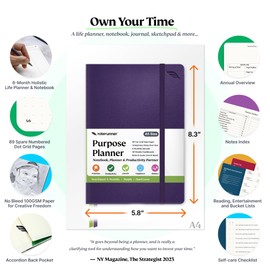 Roterunner Purpose Planner Notebook A5 5.8”x8.3” Undated Daily Planner 2024-2025 Daily Weekly and Monthly Productivity Goal Setting Tool for Work Home ADHD Planner for Adults Self Care Journal (Purple Hardcover)