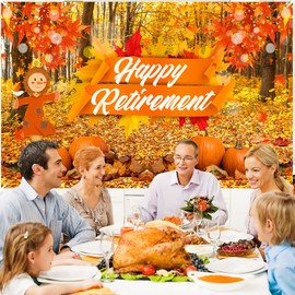 Fall Retirement Decorations Banner Large Fall Happy Retirement Banner Backdrop Autumn Pumpkin Maple Leaf Retirement Sign for Men Women Background Photo Booth Props Fireplace Mantle Decor71 x 44 Inch