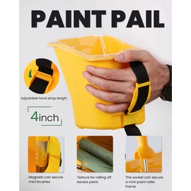 Voomey Paint Bucket Hand Held - Integrated Magnetic Brush Grip, Paint Cup with 4 Inch Mini Foam Paint Rollers, Paint Brush, Suitable for Decoration, Repairs, Small Paint and Coating Projects