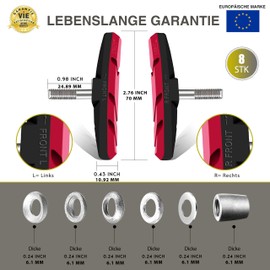 CZ Store® - Bicycle V-Brake Set - 8 Pieces Complete Set Brake Pads for Bicycle Brake - Brake Pad with Washers & Nuts - Red