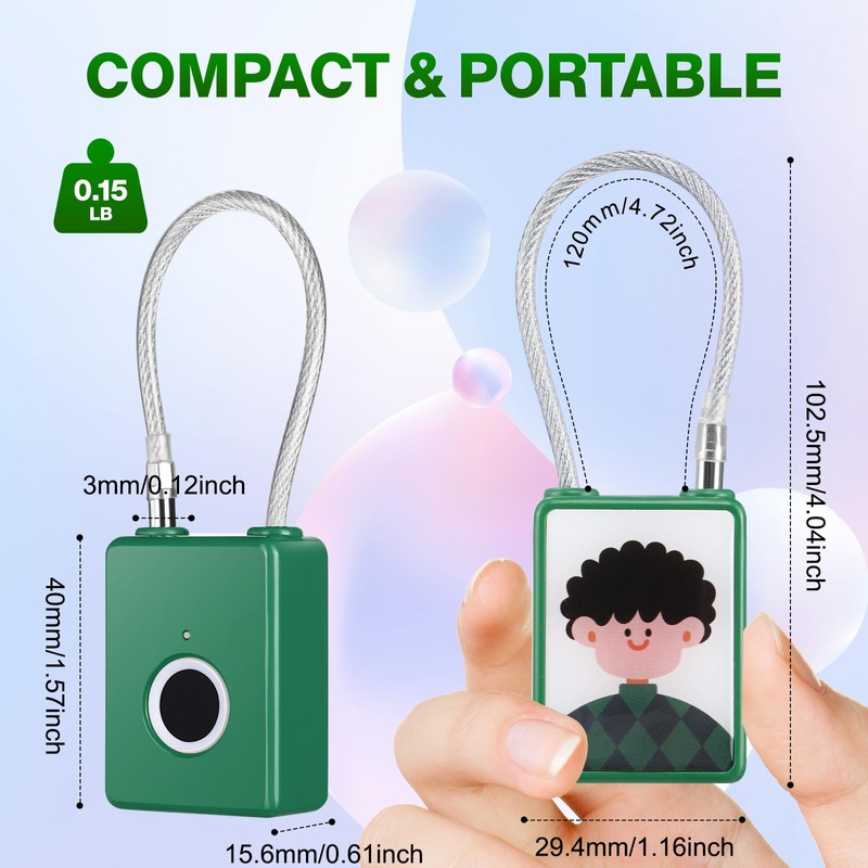Wisetail Fingerprint Padlock, Smart Gym Locker Lock for Students, Keyless