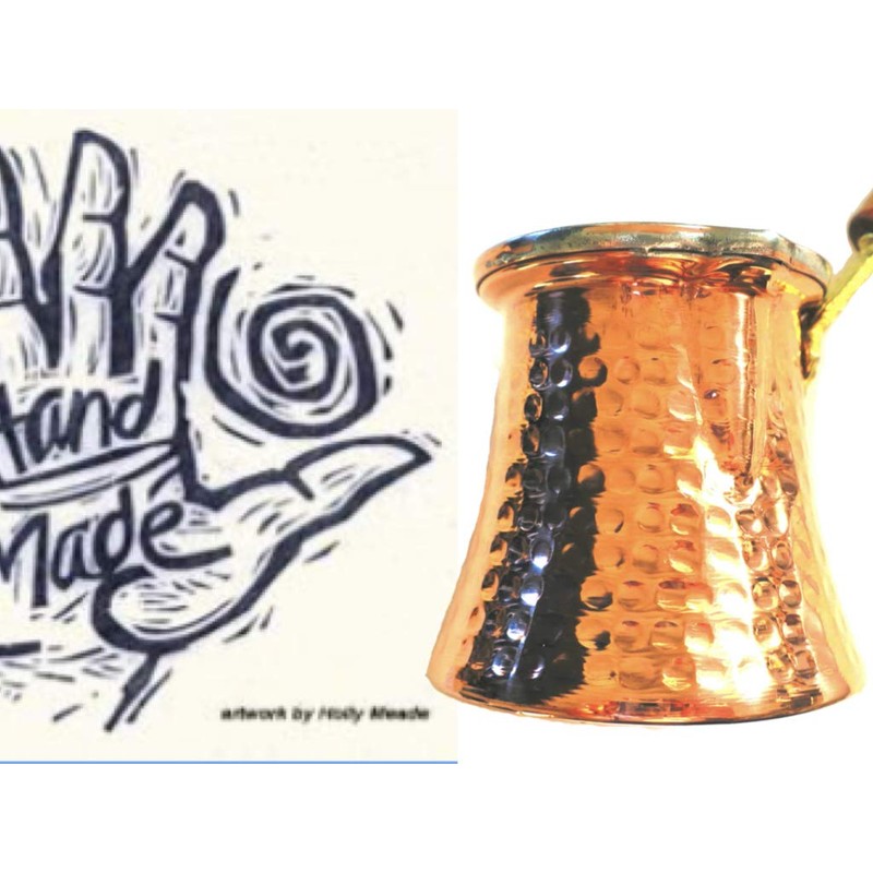 (Made in Turkey) Copper Ibric Jezbe (Turkish Coffee) Wooden Handle