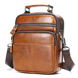 NIUCUNZH Genuine Leather Messenger Bag Men Small Sling Shoulder Pack Man Purse Crossbody Brown