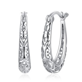 JewelryPalace Vintage Earrings 925 Silver Women's Hoop Earrings Silver 925 Real Earrings Retro Fashion Jewellery Statement Earrings for Girls Jewellery Women Bride Wedding Gift Rose Gold Gold, Silver,