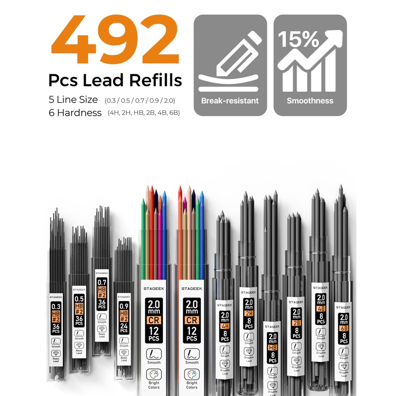 STAGEEK 6pcs Mechanical Pencil Set 0.5,0.7,0.9,2.0MM