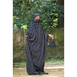 SAWB Islamic Prayer Dress for Women- Free Size, Muslim Dress with Hijab, Jilbab/Niskarakuppayam/Namaz Khimar/Prayer Clothes Niqab Khimar, Islamic Premium Prayer Clothes, Black floral color, 5X-Large