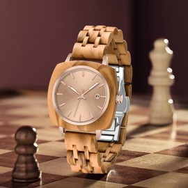 Tiong Women's Wooden Watch Colourful Bamboo Wooden Watches Analogue Quartz Women's Watches for Women Adjustable Wood Lightweight Watch, Wq1071-brown, Retro