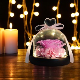 Preserved Pink Real Rose with LED Light eternal flowers rose gifts for Mom Grandma Wife girlfriend on Mothers Day Birthday Valentines Christmas and Thanksgiving.Preserved Roses in Gift Box（ Pink Rose）