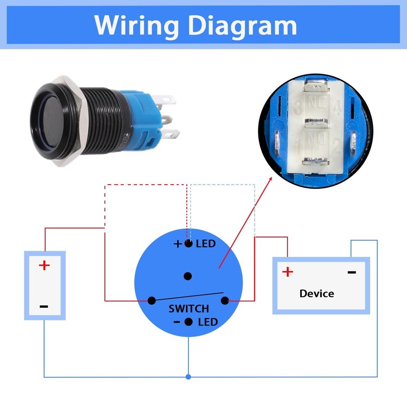 aikoolwer Latching Push Button Switch 16mm 12V Car Blue LED