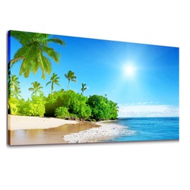 Sunset Ocean Palm Tree Bathroom Wall Art Canvas Print- Long Canvas Artwork Seascape Nature Picture Framed for Home Office Decor 20" x 40"