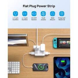 TROND 1400 Joules Surge Protector Power Strip 10ft Extension Cord Bundle with 32 Pack Outlet Covers, for Baby Proofing, Pet Proofing, Dust Proofing