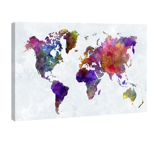 Wieco Art Old Colorful World Map Extra Large Modern Gallery Wrapped Giclee Canvas Prints Artwork Abstract Landscape Pictures Paintings on Canvas Wall Art for Living Room Home Office Decorations XL