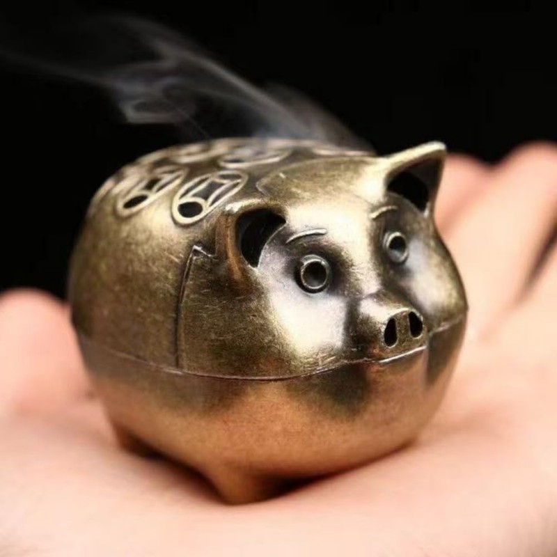 Chinese Bronze Pig Burner - Feng Shui Lucky Charm for