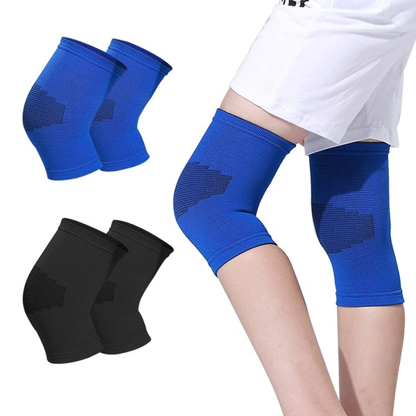 2 Pairs Kids Knee Brace Sleeve Knee Pads for Kids Youth Knee Compression Sleeve Children Knee Support Boys & Girls Kids Knee Pads for Basketball Volleyball Football Gymnastics Sports, Black & Blue