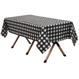 dinexlence 2 Pack Black Gingham Checkered Premium Plastic Tablecloth Rectangle 54 x 108 Inches Reusable Onyx Black Buffalo Plaid Decorative Table Cover for Dining, Wedding, Party