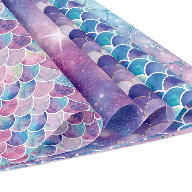 24 PCS Mermaid Scrapbooking Paper Pad, Purple Scale Double Sided