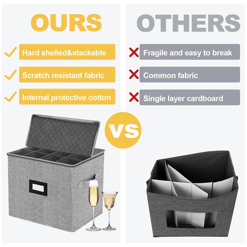 VERONLY Champagne Flute Storage Box with Dividers, Champagne Glass Storage