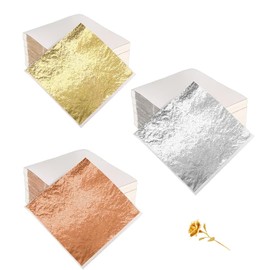 300 Sheets of Imitation Silver Foil Leaf Metallic Decorative Foil,8x8.5cm Art Stamping Foil Paper,For Painting Gilding,Picture Frames Furniture Decoration,Wall Art,DIY Craft Paper Set (Silver,Gold,Rose Gold）
