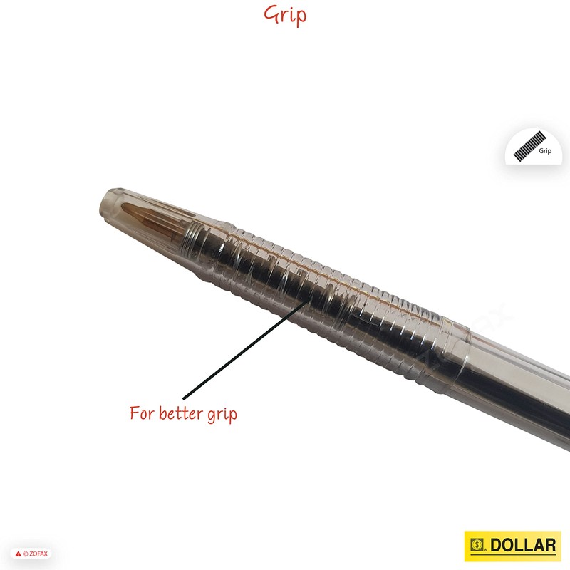 DOLLAR 10 x 0.8mm Clipper Ball Pen BLACK Retractable Soft