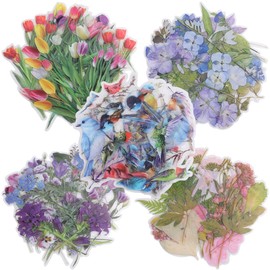 SOFPLATE 5 Set 200 Stück Blumenn PET Aufkleber Vogel Tagebuch Aufkleber Bunt Vintage Blumen Tier Pflanze Blatt Wasserdichte Etikettenblätter Für Wasserflaschen Laptop Sammelalben Tagebuch Handyhülle D