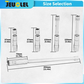 JEUCLEL 5 PCS Magnetic Swivel Spark Plug Socket Set, 14mm Thin Wall Socket, 9/16" 6-inch Extension Socket, 5/8" Sockets with 4, 6, and 10 inch Extensions, Heavy Duty Retaining Ring, Cr-V Steel Made