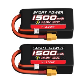 Hilldow 14.8V Lipo Battery 4S 120C 1500mAh Lipos Batteries Rechargeable with XT60 Plug for RC Models Airplane Helicopter UAV Remote Control Quadcopter Drone FPV M10(2 Packs)