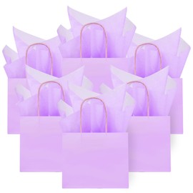 DjinnGlory 24 Pack Mini Tiny Small Lavender Purple Paper Gift Bags with Handles 6x5x2.5 Inch and 24 Tissue Paper for Merchandise Wedding Baby Shower Birthday Party Favors Goodies