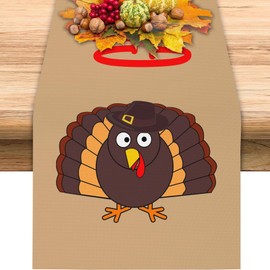 GOOESING Thanksgiving Table Runner 72 Inches Long Fall Thanksgiving Turkey Give Thanks Table Cloth Decorations for Outdoor Indoor Home Kitchen Dining Room Party Decor