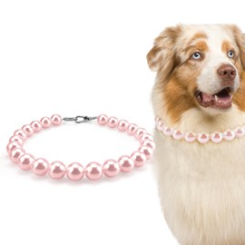 KUDES Chunky Pearl Dog Necklace (Beads 20mm),Strong Stainless Steel Wire Rope,Elegant Classic Super Big Pink Pearl Collar Necklace Jewellery Accessories for Medium Large Dogs Occasions and Gatherings