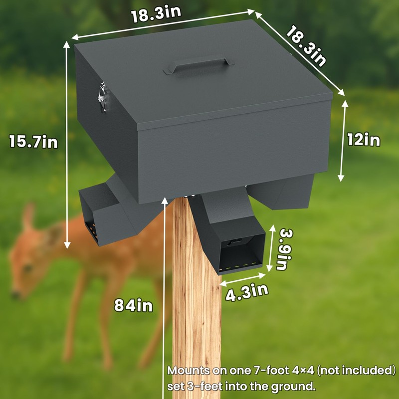Portable 80LB Gravity Deer Feeder, Heavy Duty Metal Wildlife Feeder