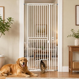 78.7" Extra Tall Pet Gate with Cat Door, 27"-37" Wide Cat Gate, No Drilling