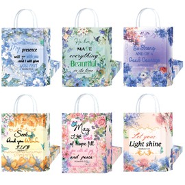 48 Pack Christian Religious Gift Bags in 6 Styles, Bible Verse Gift Bags Bulk with Handles for Church, First Communion, Baptism & Party Supplies, Inspirational Gift Paper Bags for Women & Girl