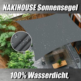 NAKIHOUSE Sonnensegel Wasserdicht 3x4m Rechteckig Premium PES Polyester Sonnenschutz Windschutz Segel 98% UV-Schut Sunsegel für Balkon Terrasse Garten Camping Outdoor, Anthrazit