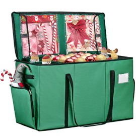 Irrantan 2-in-1 Christmas Ornament Storage Box & Xmas Figurine Container, Premium Christmas Ornament Storage Container - Holds Up to 64pcs-3” Ornaments, Adjustable Dividers, 4 Individual Trays -Green