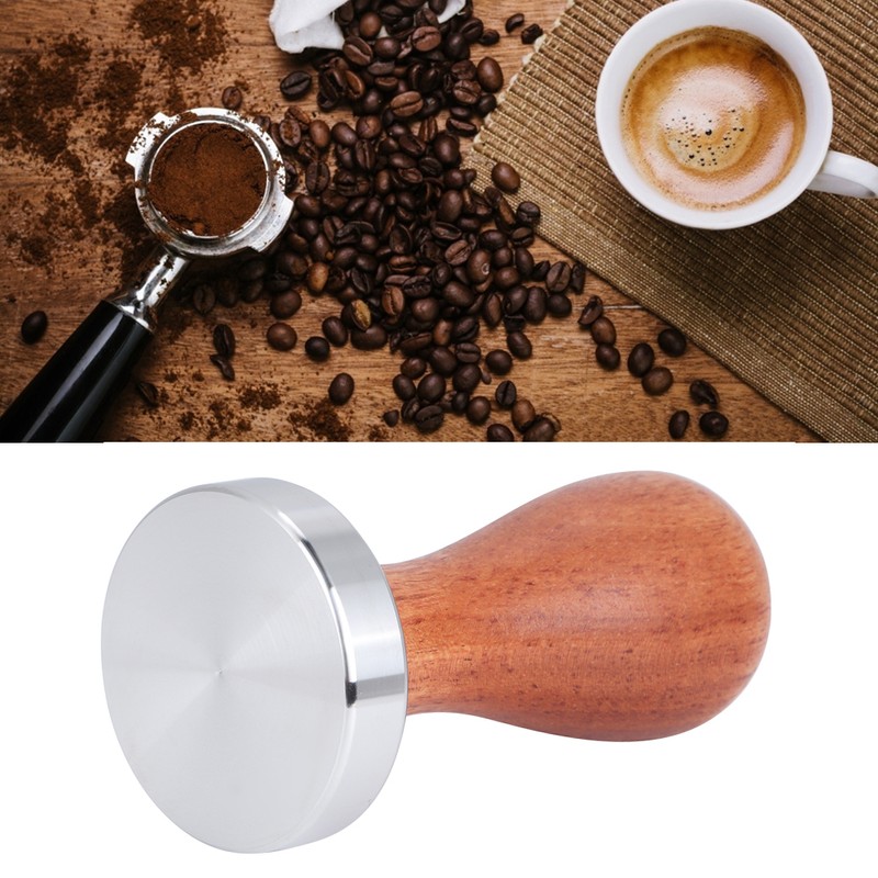 Stainless Steel Manual Coffee Powder Flat Tamper with Wood Handle