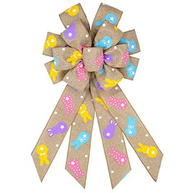 LANGFON Easter Wreath Bows, Brown Easter Rabbits Pattern Burlap Bows for Wreaths - Easter Decor Burlap Tree Topper Bows for Holiday Front Door Wreath Decorations Indoor Outdoor