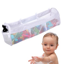 Bathtub Toy Storage Holder - 3 Compartment Horizontal Bath Toy Storage, Easy-Access Mesh Bath Toy Organizer with 4 Strong Adhesive Hooks for Bathroom, Shower & Tub