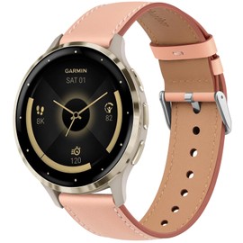 YLK Leather Strap for Garmin Vivomove 3S/Vivoactive 4S, Garmin Venu 3S/Venu 2S, Forerunner 265S/Forerunner 255S, 18 mm Soft Genuine Leather Watch Straps, Adjustable Replacement Strap (Pink)