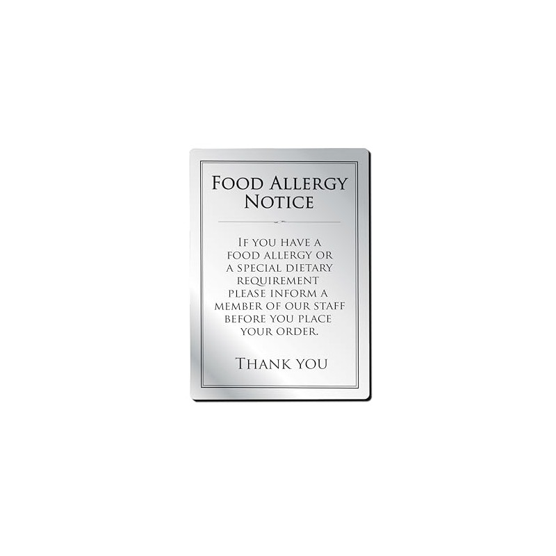 Food Allergy Sign Notice Allergen Intolerances A4 Silver 297 x
