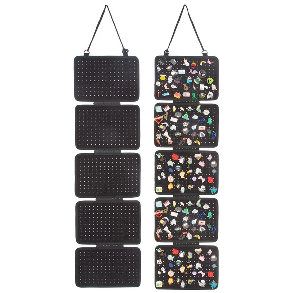 Enamel Lapel Pin Display Panels Organizer with 5 Loose-Leaf Board Pieces, Hanging Brooch Pin Organizer, Badge Collection Display Pages Holds at Least 200 Pins.(Pins Not Included) (Black)