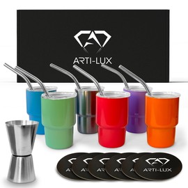ARTI-LUX 3oz Mini Tumbler Shot Glass With Straw - 6 Pcs sublimation shot glasses stainless Steel Double Wall Vacuum Insulated, Mini Shot Glass whit straws and lids, set for Party