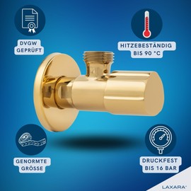 LAXARA Coloured Angle Valve 3/8 Inch to 1/2 Inch x 1/2 Inch Wall Connection in Selectable Colours Angle Valves in Selectable Sizes and Colours (Gold, 1/2 Inch)