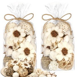 Riceshoot 2 Pack Decorative Balls Potpourri Bowl Filler Decor Natural Vase Bowl Filler Assorted Spherical Rattan Twigs Wicker Balls Cotton for Home Decor Filler Centerpiece(White)