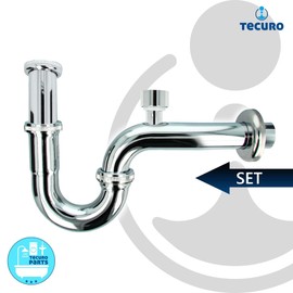 tecuro Professional pipe siphon with ventilation valve, extra long for sinks, high-gloss chrome-plated 1 1/4 inch connection, stainless steel, brass