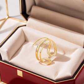 Chunky Gold Rings for Women,Index Finger Thumb rings Non Tarnish Stackable Statement Adjustable Fashion Ring Waterproof Dainty Anniversary Jewelry Gifts, Alloy Steel, No Gemstone