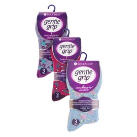 Gentle Grip 9 Pair Multipack Ladies Cotton Crew Non Elastic Socks Womens Soft Top Striped Patterned Non Binding Socks (4-8, Floral 2)