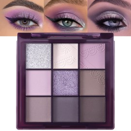 Erinde 9 Colors Eyeshadow Palette, Matte Shimmer Glitter Eye Shadow Palette Makeup, Highly Pigmented Long Lasting Waterproof, Natural Neutral Nude Eyeshadow Make Up Pallet, Purple Dreamscape